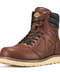 Men's Steel Toe Work Boots With Side Zipper, Water Resistant And Slip Resistant Safety Shoes, brown leather with sturdy sole