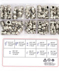 Solid 60 Piece Metric Grease Fitting Kit With Nine Types Of Galvanized Metal Hydraulic Zerk Assortment Set For M6 M8 M10 Sizes Featuring Rock Spring Check Valve Built In Anti Leakage One Way Design Perfect For Heavy Duty Auto Repair Shop Jobs And Keeping. 60pc case view