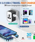 GaN Worldwide Travel Adapter All In One Universal Charger With PD3.0 Type C And USB A Fast Charge Plug And Go Portable Wall Charger