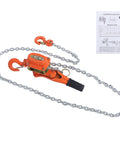 Heavy Duty Manual Lever Chain Hoist 3/4 Ton Come Along With G80 Galvanized Chain, instruction manual visible
