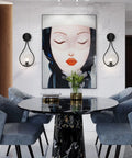 Industrial Vintage Matte Black Globe Wall Sconce Set of 2 With Clear Hand Blown Glass Shades beside art in dining room
