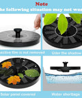 Diagram showing when the 2-Pack 1.5W Solar Powered Bird Bath Fountain Pump Kit With Six Nozzles may not work: in shade, covered, or submerged.