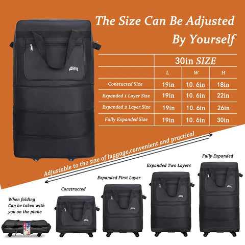 Expandable 18 To 30 Inch Duffle Bag On Wheels For Gym Camping Weekend Trips And Business Travel Water Resistant Oxford Fabric