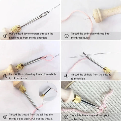All In One Starter Punch Needle Embroidery Kit For Adults Beginners With Adjustable Tools And Wooden Handle Pen Set threading guide