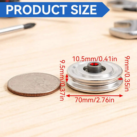 Aluminum Pulley Wheels For Cable Machines, 2 Pack Universal Bearing Wheels For Home Gym Attachments, 70mm Bore, Smooth Glide, Easy Swap, Durable Alloy Construction For Quiet, Reliable Workouts. 70mm pulley wheel size shown with 10.5mm bore