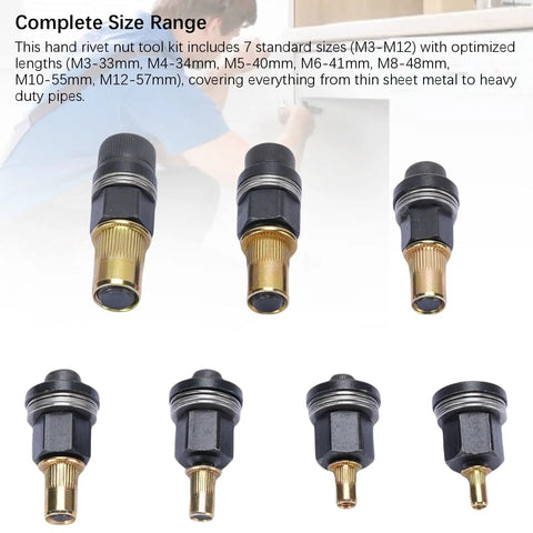 The Ultimate Hand Rivet Nut Tool Kit That Is Totally Radical For Furniture Pros Includes Seven Sizes From M3 To M12 So You Can Pop Nuts On Metal Sheets And Heavy Duty Pipes With Zero Stress And Maximum Flexibility Today. 7 sizes M3-M12, hardened carbon steel