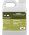 Back view of a 32-ounce bottle of liquid lawn aerator showing instructions and safety warnings.