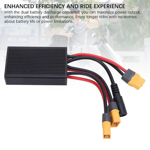 Heavy Duty Dual Battery Pack Balance Discharger With Snap Ready Charging Port And Steady 40A Output For 20V To 72V Boards Plus Smart Balancing Tech, displaying black adapter with multiple output wires.
