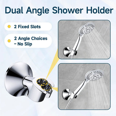 Handheld Shower Head Holder With Dual Angle Positions And Strong Wall Suction Bracket Includes Adhesive 3M Disc