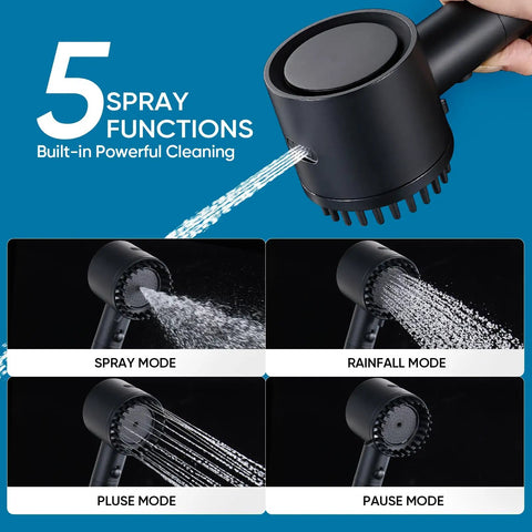 Filtered Shower Head With Handheld, 4 Plus 1 Spray Modes, Built In Filter Power Wash For Hard Water, Removes Chlorine, Black