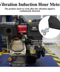 Vibration Induction Digital Hour Meter Self Powered Gauge IP68 Waterproof for Air Compressors Mini Tractors Snow Blowers No Wiring Instant Start Cumulative Run Time 0 to 99999 Hours High Precision 0.1 Hour Accuracy Black mounted on engine