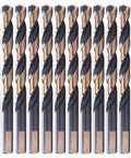 12 Pack Heavy Duty Black And Gold Coated Twist Drill Bits Three Sixteenth Inch Diameter M2 High Speed Steel With Bright Finish