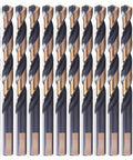 Front view: 12-piece 17/64-inch black and gold coated twist drill bits set