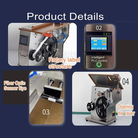 Straight Up Durable Corner Sealing Labeling Machine, semi automatic design with Rotary label structure and PLC control.