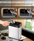 Automatic Electric Portafilter Cleaner With Quick Snap Three Way Mount And Six Liter Reservoir Fits Fifty One And Fifty Eight Millimeter Espresso Baskets No Mess Barista Approved Maintenance For Top Shelf Coffee Rig Zero Grind Leftovers Daily in a kitchen setting.