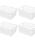 Set Of 4 White Wire Storage Baskets For Freezer, Pantry, And Bathroom Organization, 8.75 W X 11 L X 4.8 H Upright Small Steel Bins