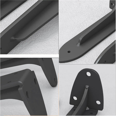 Heavy Duty Wall Mounted Shelf Brackets 2 Pack Black Iron Metal L Shape Floating Supports close-up view of details and holes