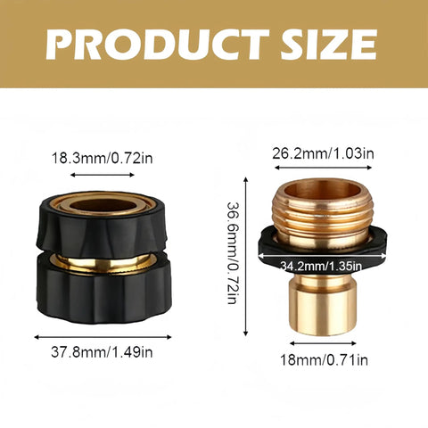 Diagram of Easy Snap Garden Hose Quick Connectors Three Quarter Inch Fittings Set Of 2 Water Hose Adapters with dimensions