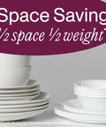 Straight Up Chip Resistant Round Soup Bowls Set Of Six Lightweight Glass Dinnerware In Crisp Winter White Finish, showcasing space-saving design.