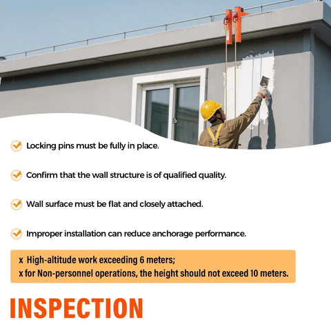 Man inspecting wall for Heavy Duty Parapet Anchor Fall Protection Non Penetrating Rooftop Safety Wall Clamp installation.