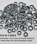 76-Piece Self-Centered Bonded Seal Oil Washers Set Featuring 1/8, 1/4, 3/8, 1/2 Inch Gasket Assortment For Drain Plugs And Hydraulic Pneumatic Repairs, NBR Rubber, Zinc Plated, Heavy-Duty DIY Shop Kit