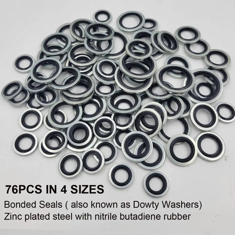 76-Piece Self-Centered Bonded Seal Oil Washers Set Featuring 1/8, 1/4, 3/8, 1/2 Inch Gasket Assortment For Drain Plugs And Hydraulic Pneumatic Repairs, NBR Rubber, Zinc Plated, Heavy-Duty DIY Shop Kit