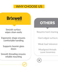 Comparison chart highlighting advantages of Brixwell hardware over others, featuring key benefits like smooth surface and ergonomic design.