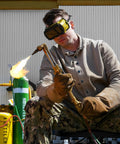 Person using Oxygen And Acetylene Regulators For Medium Duty Welding Torch CGA540 CGA510 Compatible With 9/16 Inch 18 Outlet