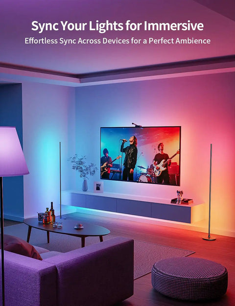 Smart Corner Floor Lamp With Alexa And App Control for living room ambience with colorful LED lighting sync.