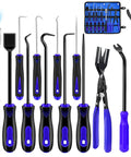13 Piece Precision Hook And Pick Tool Set With Clip Removal Plier Rivet Puller Fastener Remover Telescoping Magnetic Pickup Gasket Scraper For Electronics Maintenance And Automotive Repair Blue, displayed with black and blue handles and organized in a blue case.