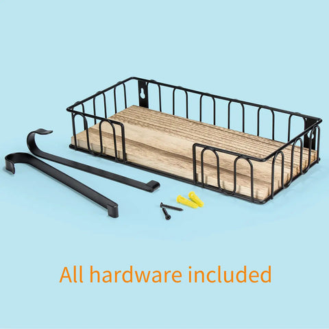 Wall Mounted Ironing Board Hanger And Iron Holder With Large Black Wooden Base Basket Removable Hooks Space Saving Laundry Room Organizer