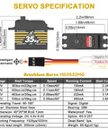 Waterproof 35Kg High Torque Brushless Servo With Metal Gears And Aluminum Horn for RC, servo specification sheet