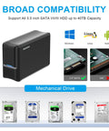 Drop Your Spare Ssd Or Hdd Into This Beefy Aluminum Dual Bay External Drive Enclosure Featuring Plug And Play Usb 3.0 Hookup With Rock Solid Raid 0 1 JBod And Power Saving Modes Up To Forty Tb with black dual bay housing and SATA drives.