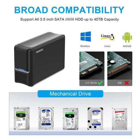 Drop Your Spare Ssd Or Hdd Into This Beefy Aluminum Dual Bay External Drive Enclosure Featuring Plug And Play Usb 3.0 Hookup With Rock Solid Raid 0 1 JBod And Power Saving Modes Up To Forty Tb with black dual bay housing and SATA drives.