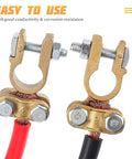 Brass Battery Terminal Clamps Set Top Post Connectors Protectors, Positive And Negative 1 Pair in close-up view