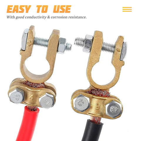 Brass Battery Terminal Clamps Set Top Post Connectors Protectors, Positive And Negative 1 Pair in close-up view