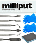 Superfine White Epoxy Putty Kit For Quick DIY Fixes No Fuss, 10 Piece Set With sculpting tools, gloves, sanding pad shown