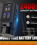 Titan Tattoo Machine For Pros With 2400mAh Dual Battery, Color Display showing power settings and battery life