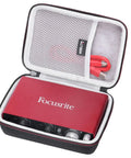Road Ready Tough EVA Case For Focusrite Scarlett 2i2 4th Gen And Solo 4th Gen And 2i2 3rd Gen And Solo 3rd Gen USB Audio Interface With Accessories Shockproof Water Resistant Custom Fit; open view with red interface and cable