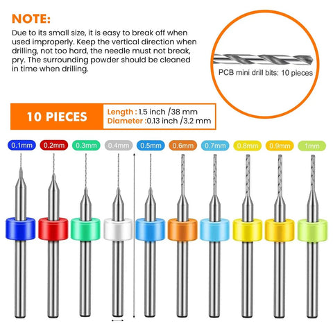 Image of 10 tungsten carbide PCB mini drill bits from Total 59 Piece Hand Drill Bits Set For Resin Wood And Jewelry Making.
