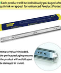 Soft Close 22 Inch Drawer Slides For Heavy Duty Side Mount Cabinets shown with packaging and close-up view of rail