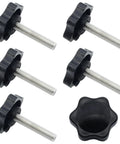 Six black plastic star knobs with silver M6x30mm threaded bolts for umbrella base replacement