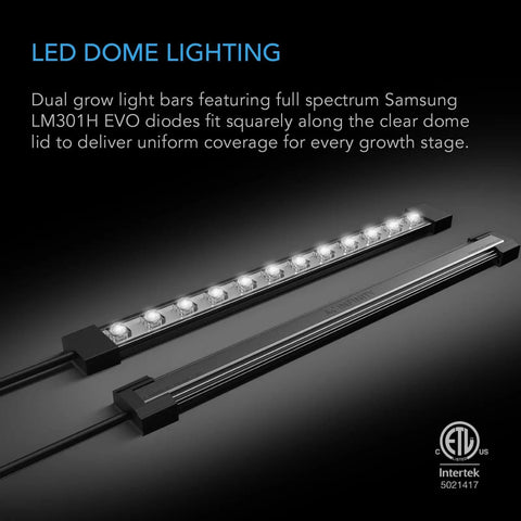 LED dome lighting bars for Heavy Duty Humidity Dome Germination Kit With Full Spectrum LED Grow Light Bars Using Samsung LM301H EVO LEDs.