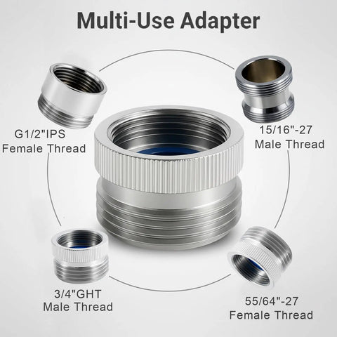 Multi-use Heavy Duty 3 Piece Faucet Adapter Kit with various threaded connectors for universal fit in any setup.