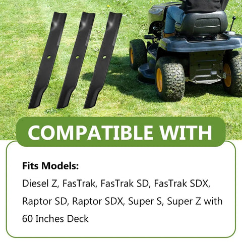 Beefy High Lift Mower Blades Set For 60 Inch Hustler Mower 3 Pack Replaces 793794 794685 794214 794230 603992 600901