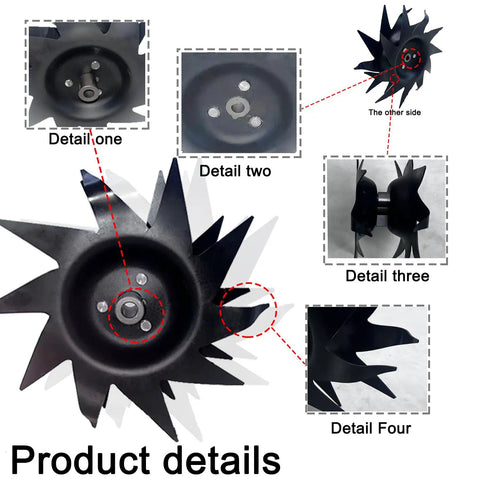 Heavy Duty Power Tiller Tines And Right Hand Tine Wheel Assembly Replacement 1622 OEM Fits details, close-up views
