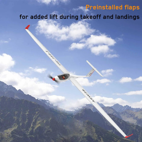 Ready To Fly Brushless RC Plane Glider With 2.4GHz Control And Xpilot Stabilizer, 102 Inch Wingspan soaring over mountains