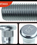 Close-up details of 5 Pieces M12 1.50 Wheel Studs For Honda And Acura Cars Including CR V Civic Accord Pilot Odyssey HR V Crosstour RDX TLX TSX NSX Legend RL CL Isuzu Oasis Beef Up Your Ride With DIY Wheel Upgrades And Everyday Street Ready Rides.