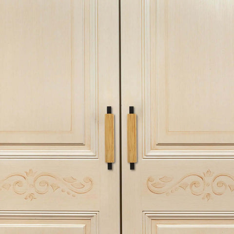Sturdy Black Cabinet Pulls For Kitchen And Furniture Round Solid Wood Door Handles With Aluminum Accents 96mm Hole Spacing Easy Grip