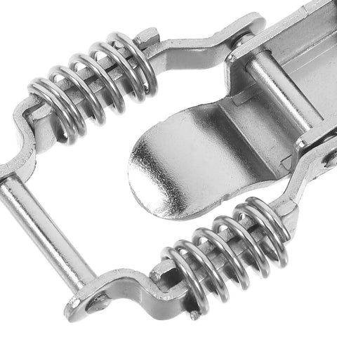 Close-up view of iron spring toggle latch clamp showcasing springs and metal finish, part of Grab These Awesome 4 Pcs Iron Spring Toggle Latch Clamps For Your Industrial Toolboxes With Duckbill Shock Absorption To Keep Gear Safe And Secure During Rough Hauls.